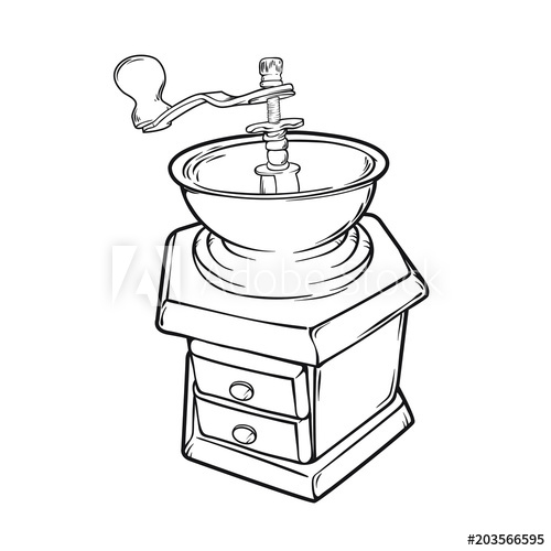 500x500 Line Art Black And White Version Of Coffee Grinder, Vector