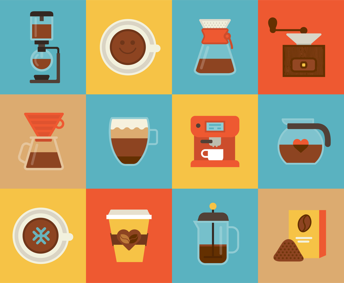 1136x936 Flat Coffee Vector Icons Vector Art Graphics