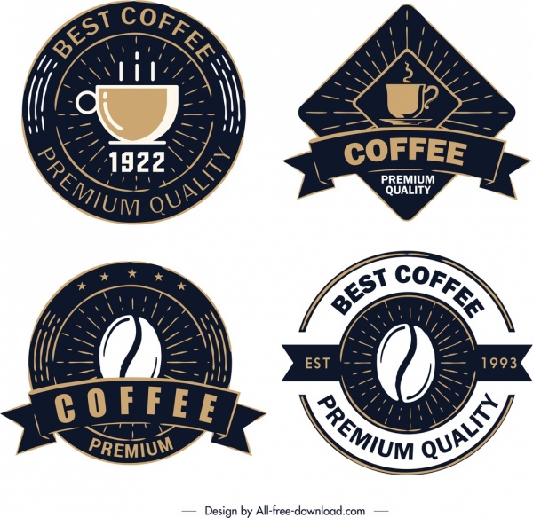 600x584 Download Free Vector Coffee Label Templates Elegant Retro Dark