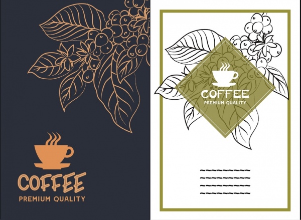 600x439 Coffee Advertisement Sets Silhouette Leaves Sketch Cup Icon Free
