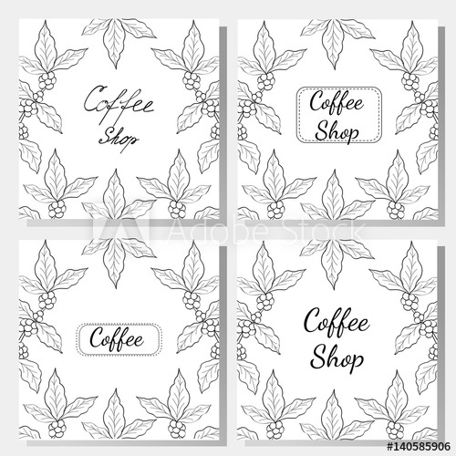 500x500 Organic Coffee Leaf, Bean Hand Drawn Template Set, Lettering