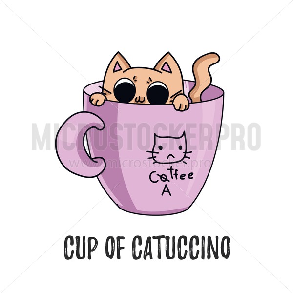 600x600 Catucchino Coffee Cute Illustration With Cat Sitting In The Pink