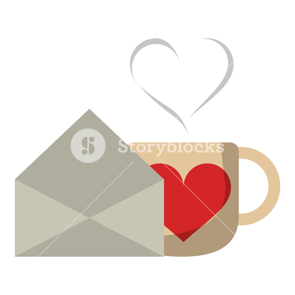 1000x1000 Love Letter Envelope And Coffee Mug Vector Illustration Graphic