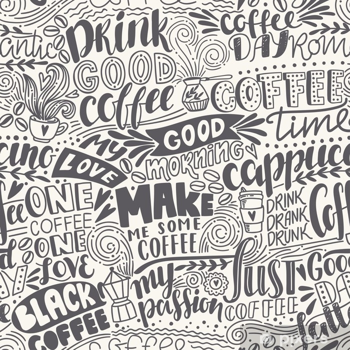 700x700 Seamless Lettering Coffee Pattern With Quotes Hand Drawn Vector