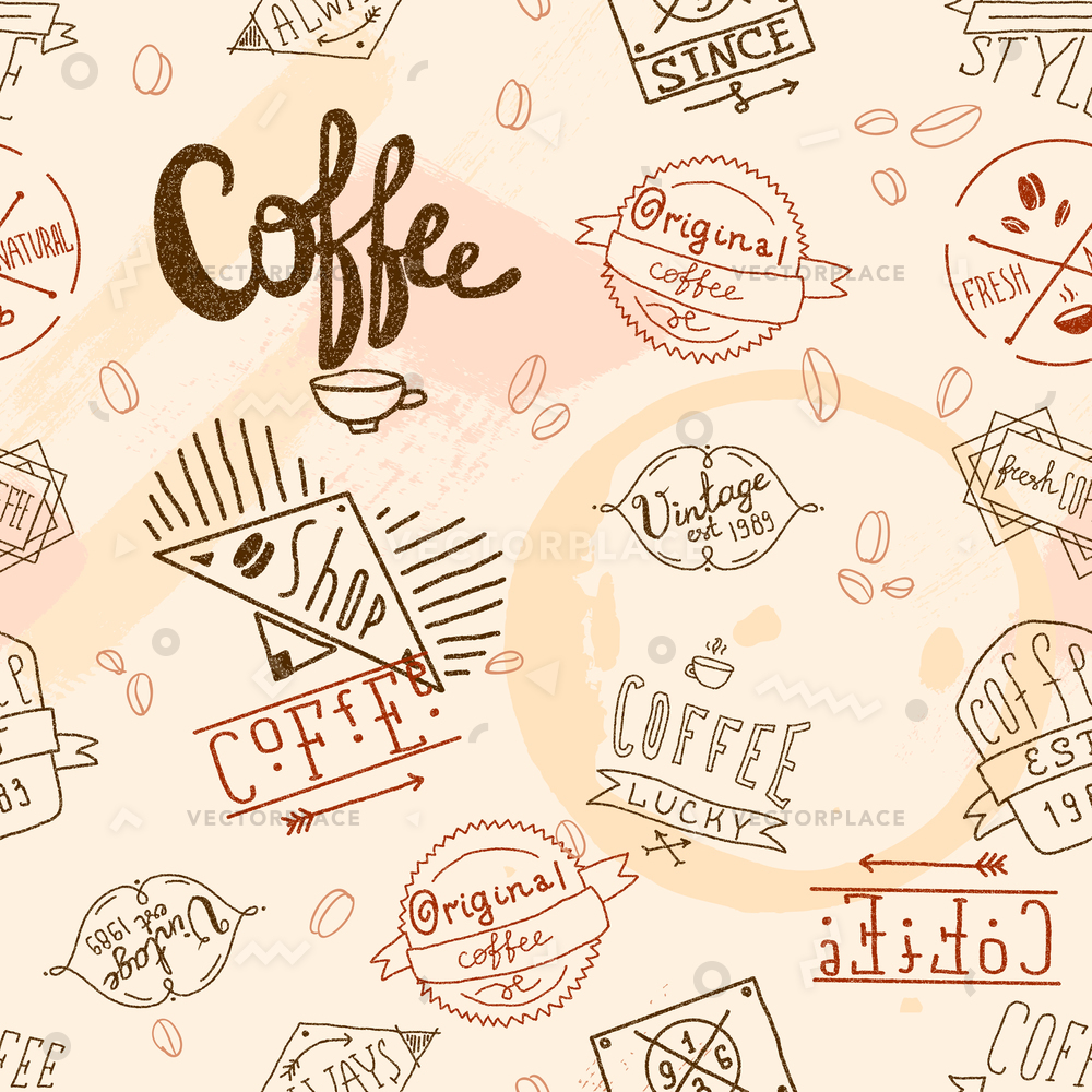 1000x1000 Vintage Retro Coffee Stamp Seamless Pattern Vector Illustration