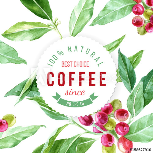 Label On Background With Watercolor Coffee Plant 500x500 Label On Background With Watercolor Coffee Plant