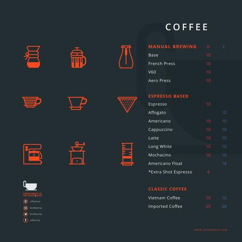 490x490 Coffee Shop Menu With Coffee Tools Equipment
