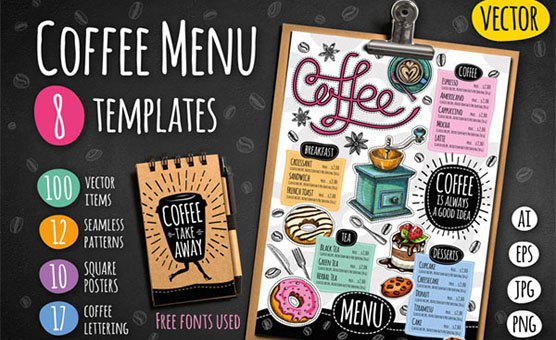 556x340 Coffee Shop Menu Templates