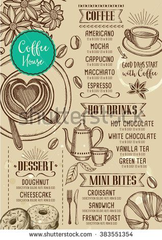 318x470 Coffee Restaurant Brochure Vector, Coffee Shop Menu Design Vector