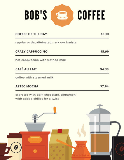 425x550 Vector Illustrations Coffee Shop Menu
