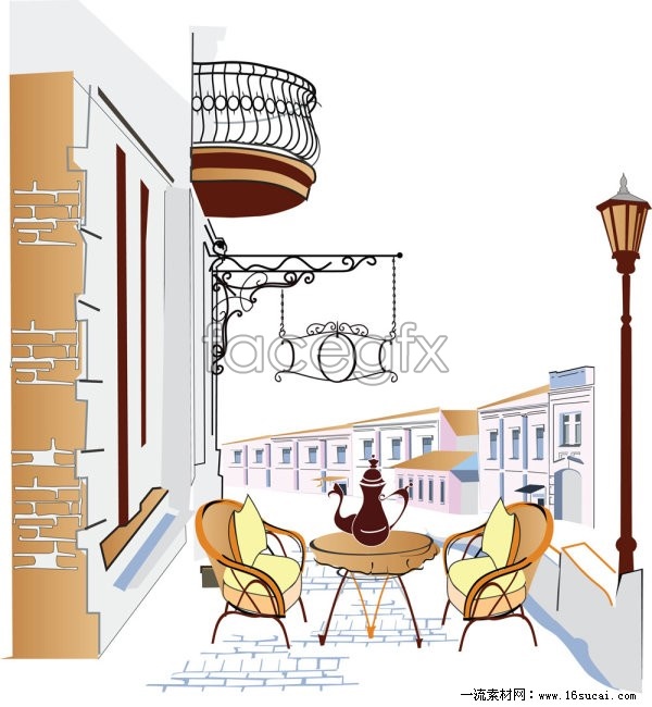 Hand Painted European Style Coffee Shop, Vector Over Millions 600x650 Hand Painted European Style Coffee Shop, Vector Over Millions