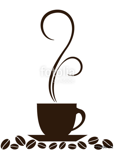 385x500 Silhouette Of Coffee Cup With Steam And Coffee Beans Stock Image