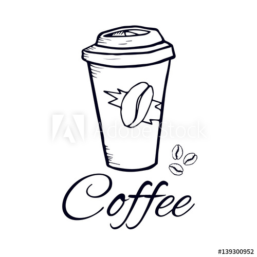 500x500 Coffee Paper Cup With Coffee Beans Sketch Vector Isolated Image