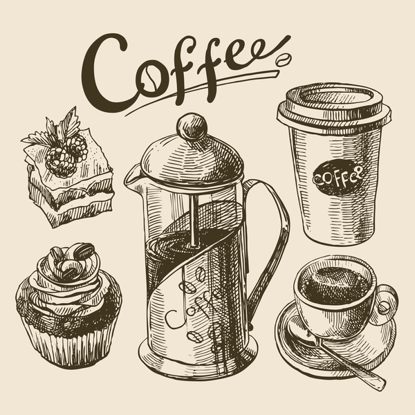 600x600 Hand Drawn Sketch Coffee Elements Vector Free Download
