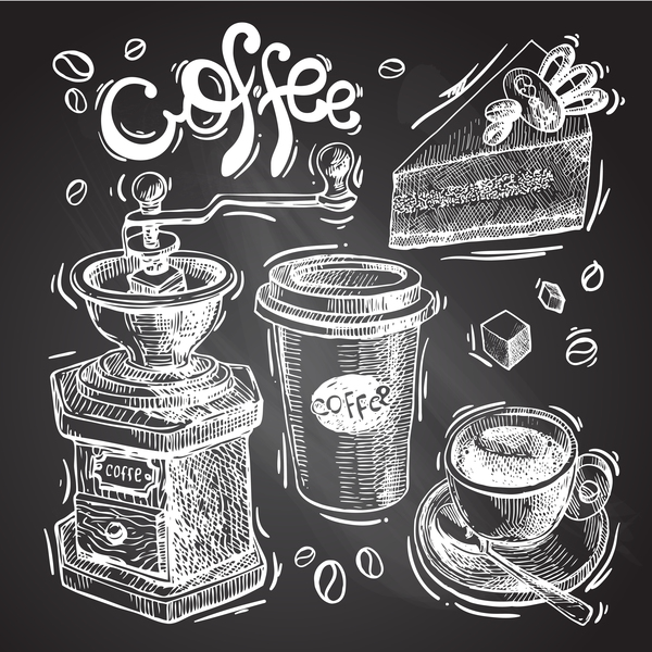 600x600 Hand Drawn Sketch Coffee Elements Vector Free Download