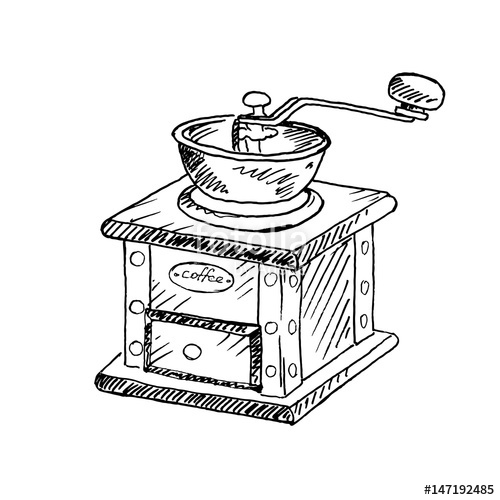 500x500 Hand Drawn Vintage Coffee Grinder Sketch, Vector Illustration