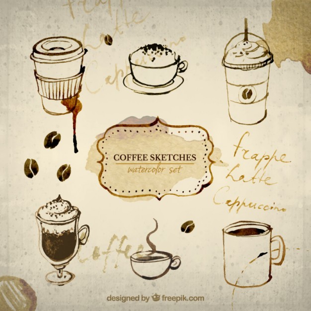 626x626 Hand Painted Coffee Sketches Vector Free Download