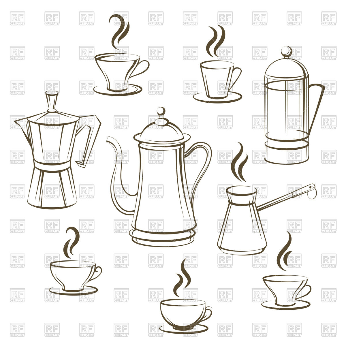 1200x1200 Set Of Coffee Pot And Cup Sketch Vector Image Of Food