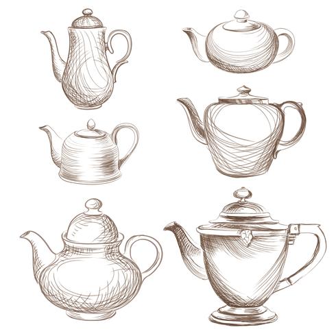 490x490 Tea Kettles Set Teapots Drawn Collection Coffee Pot Sketch