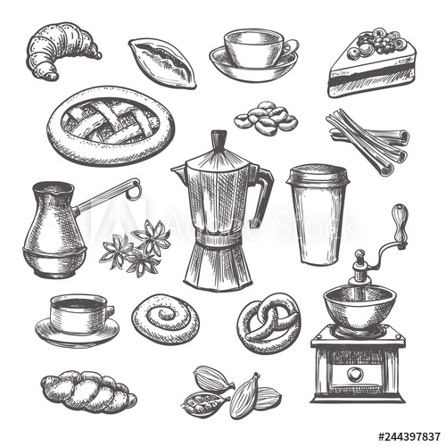 500x500 Vintage Desserts And Coffee Sketch Vector Hand Drawn Sketch