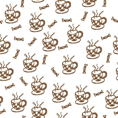416x416 Coffee Sketch Hand Drawing Pattern Vector Illustration Premium