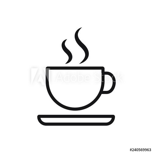 500x500 Cup Of Coffee Or Tea With Steam, Vector Line Icon Black On White
