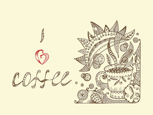 I Love Coffee Vector Coffee Cup With Abstract Ornaments Art Print 600x449 I Love Coffee Vector Coffee Cup With Abstract Ornaments Art Print