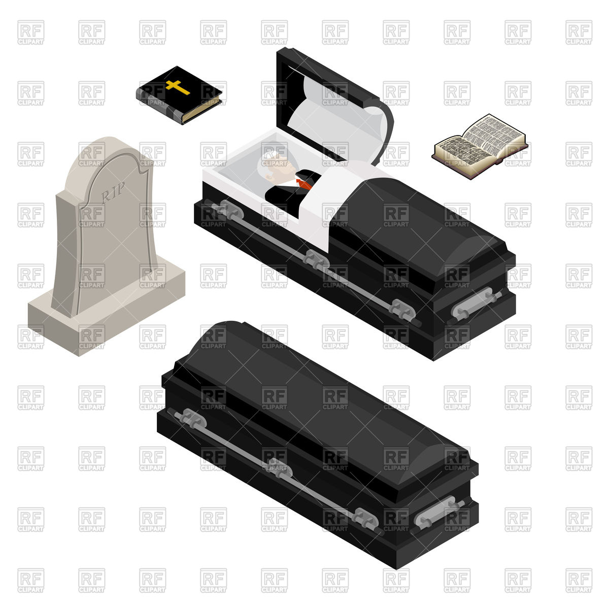 1200x1200 Funeral Set Dead Man In Coffin Vector Image Of Objects