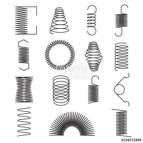 500x500 Metal Spring Icons Flexible Spiral Lines, Steel Wire Coils
