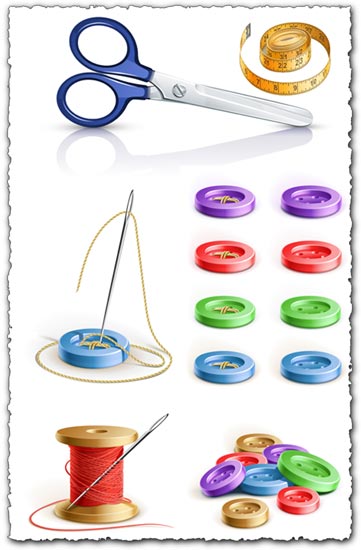 361x550 Buttons With Needle, Scissor And Coil Vector