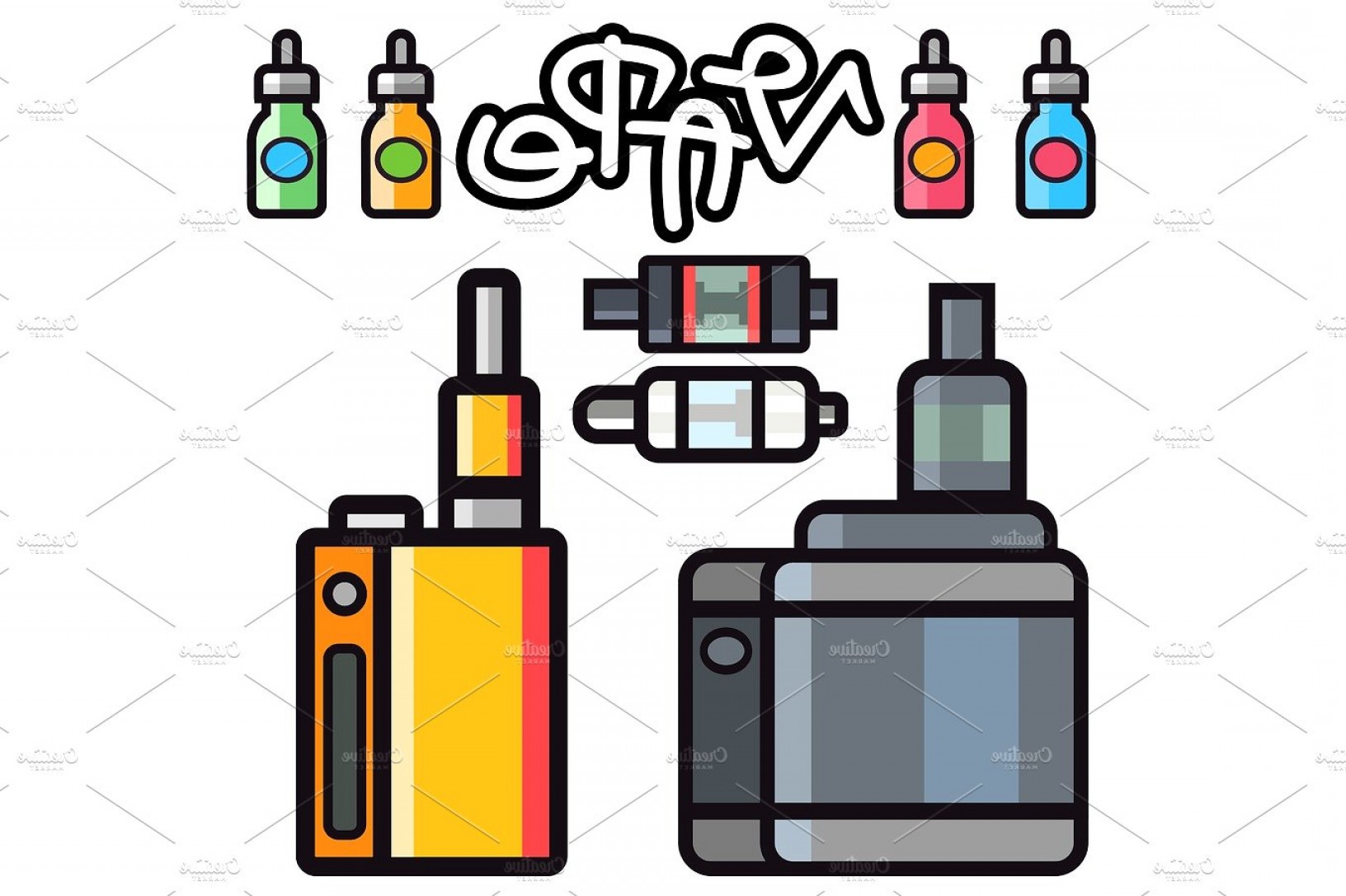 1632x1087 Vape Device Vector Set Cigarette Vaporizer Vapor Juice Bottle