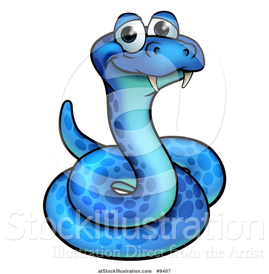 1024x1044 Vector Illustration Of A Cartoon Happy Blue Coiled Snake