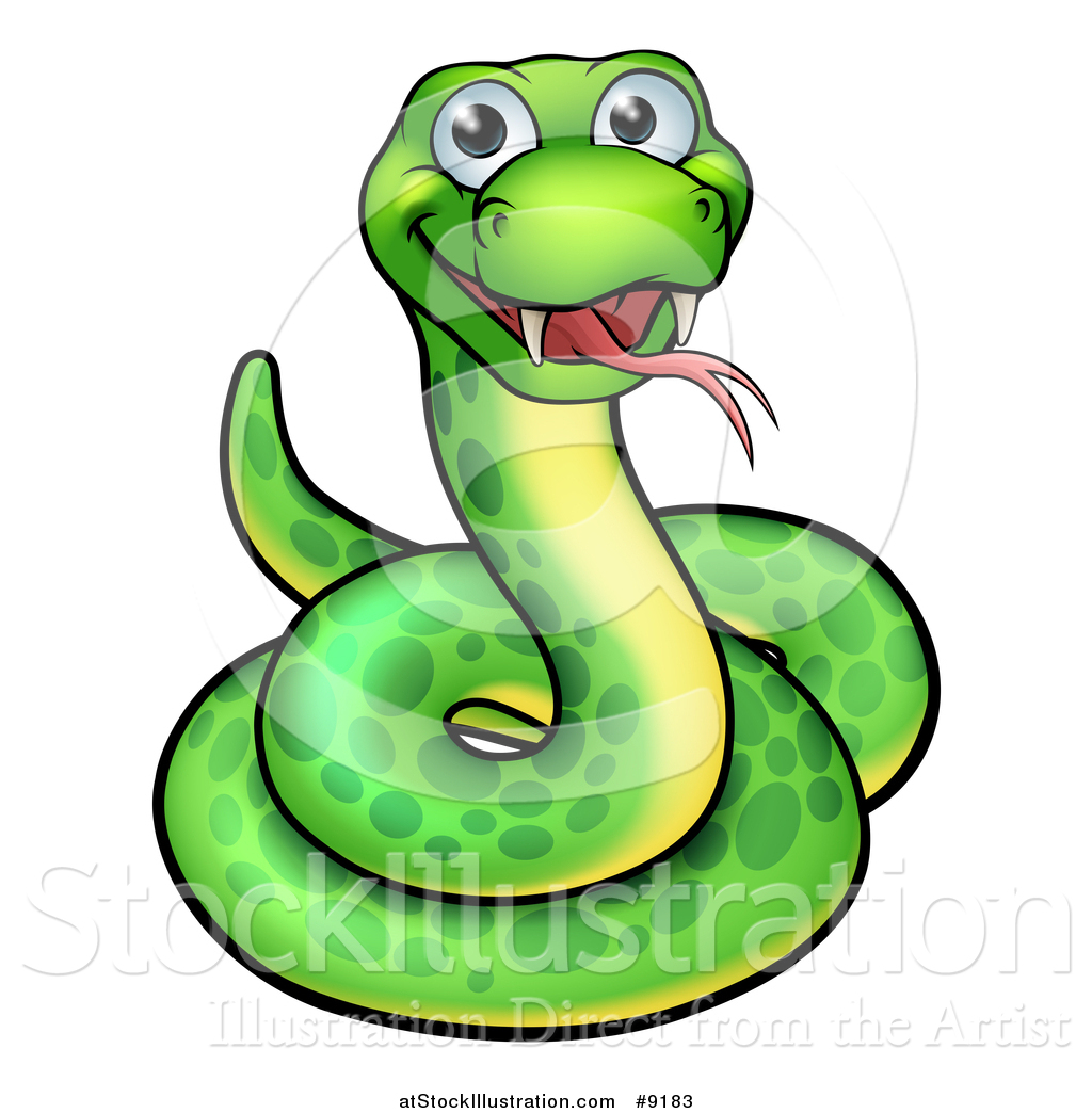 1024x1044 Vector Illustration Of A Cartoon Happy Green Coiled Snake
