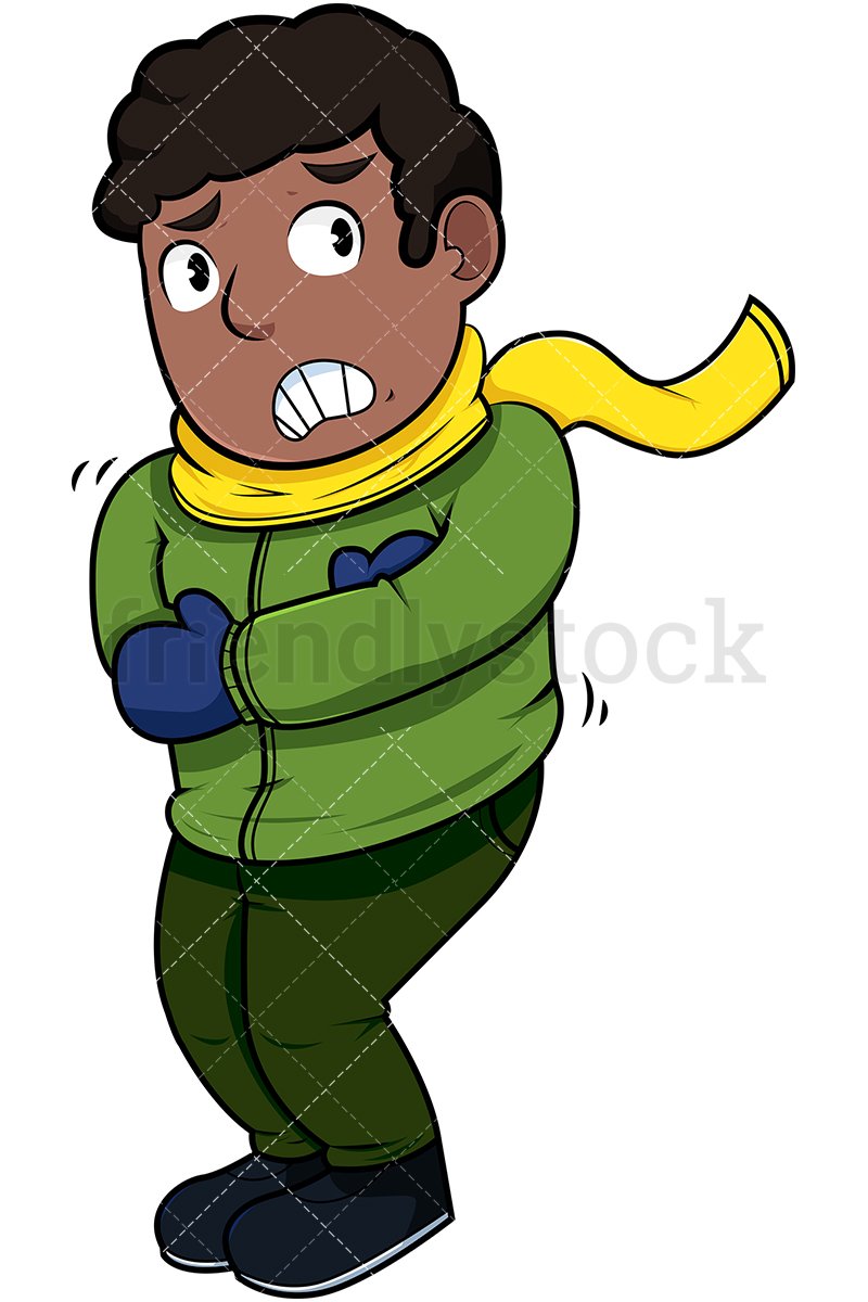 800x1200 Black Man Feeling Cold Cartoon Vector Clipart