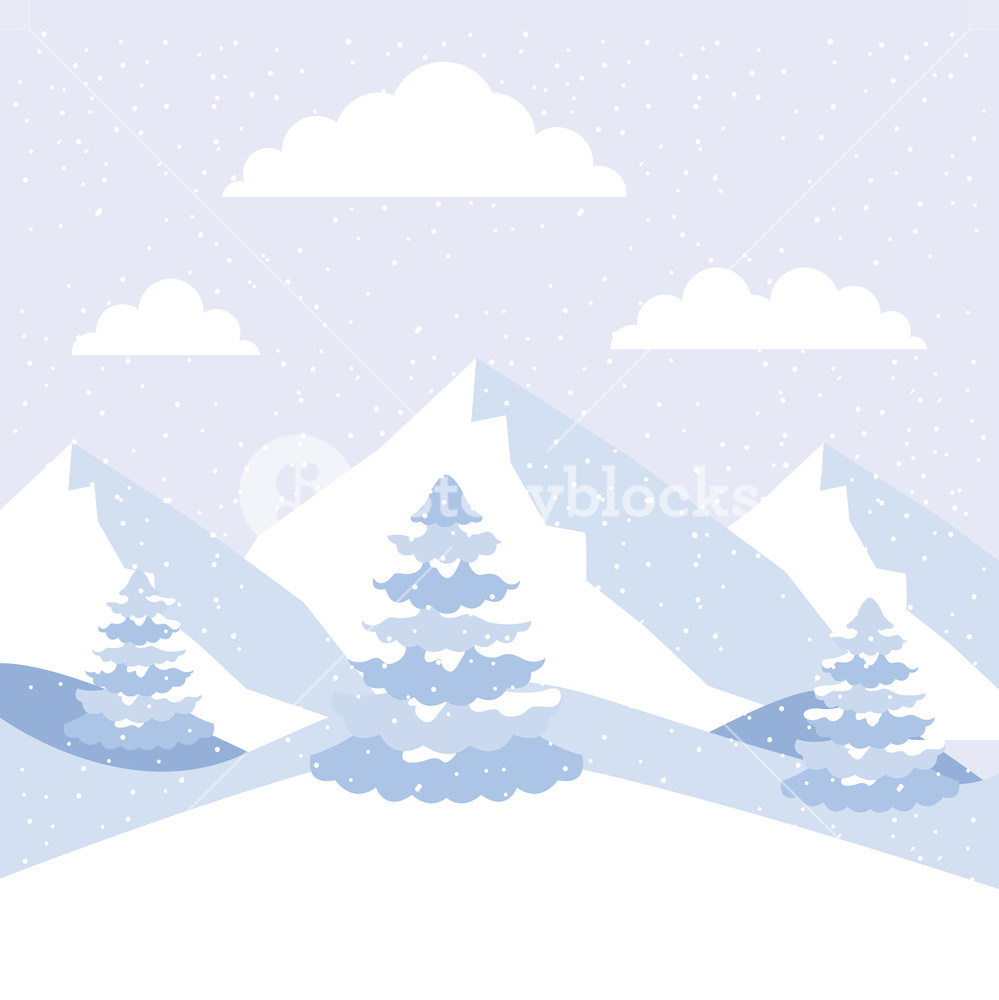 999x1000 Winter Vacation Alps Mountains Clouds Cold Vector Illustration