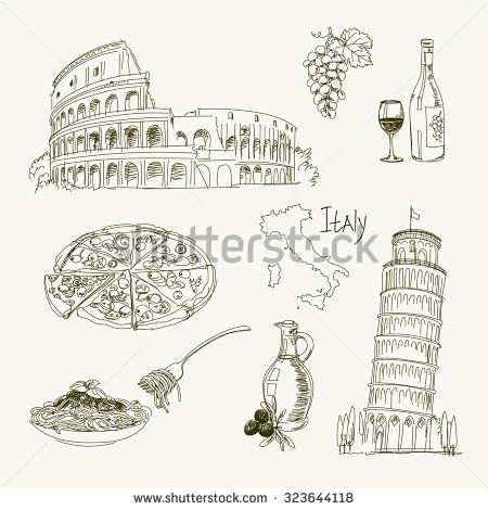450x470 Freehand Drawing Italy Items On A Sheet Of Exercise Book Leaning