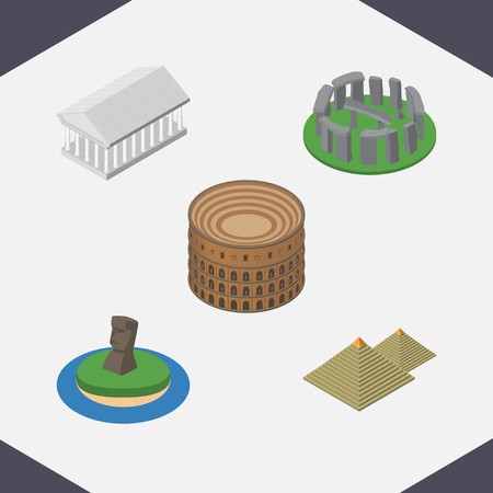 450x450 Isometric Travel Set Of England, Chile Coliseum Vector Objects