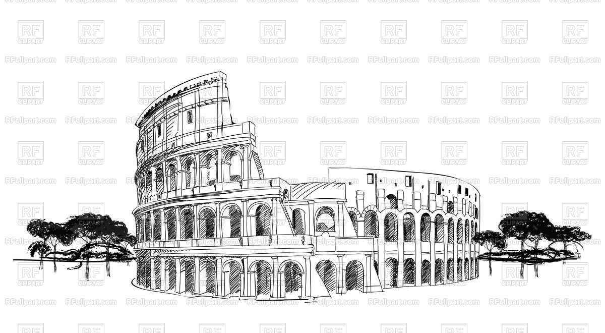 1200x660 Sketch Of Coliseum In Rome, Italy, Hand Drawn Colosseum Vector