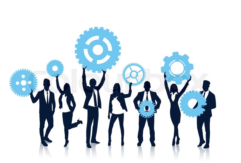 800x542 Business People Team Hold Cogwheel Stock Vector Colourbox