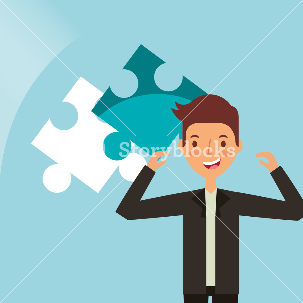 Businessman Happy Man With Puzzle Team Work Collaboration Vector 1000x1000 Businessman Happy Man With Puzzle Team Work Collaboration Vector