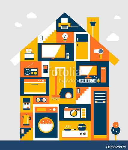427x500 A Home Silhouette Appliance Collage Vector Flat Design