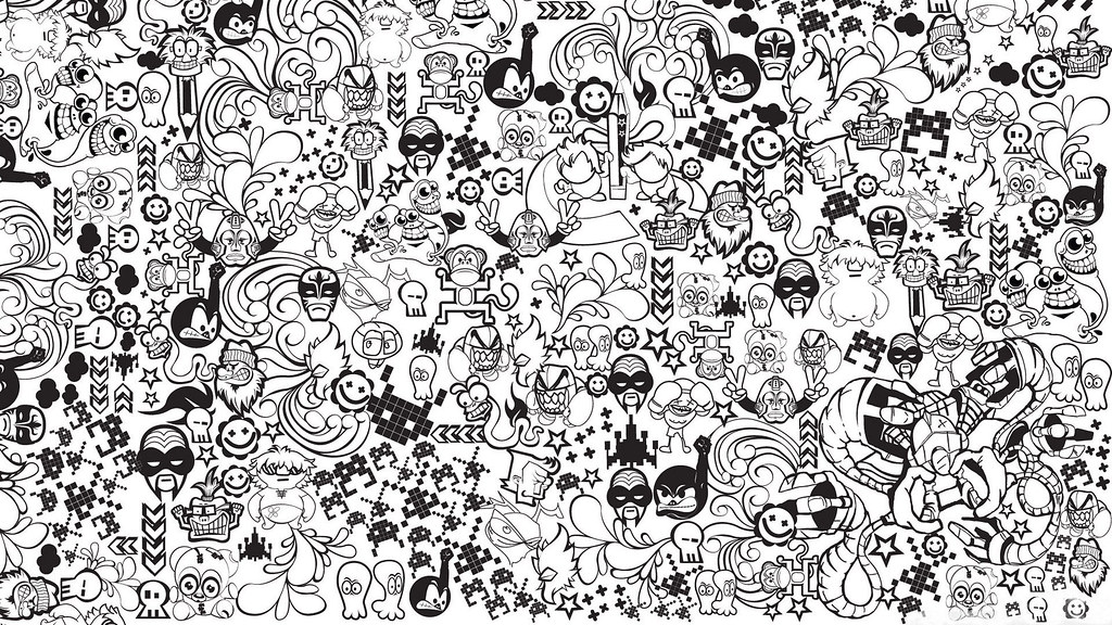 1024x576 Monochrome Comics Collage Vector Hd Wallpaper