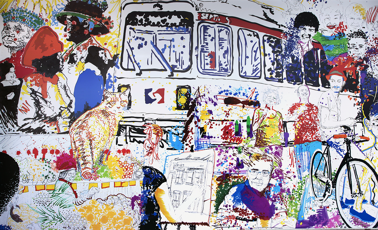 1440x877 Septa Trolley Colorful Line Drawing People Collage Vector Church