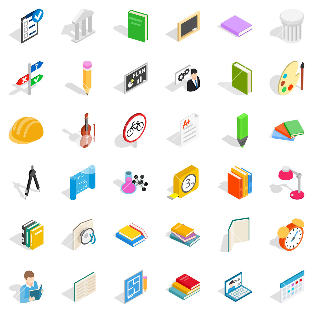 1000x1000 College Student Icons Set Isometric Style Of College Student