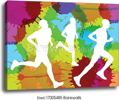 Runners Abstract Color Splash Vector Background, Canvas Print 453x379 Runners Abstract Color Splash Vector Background, Canvas Print