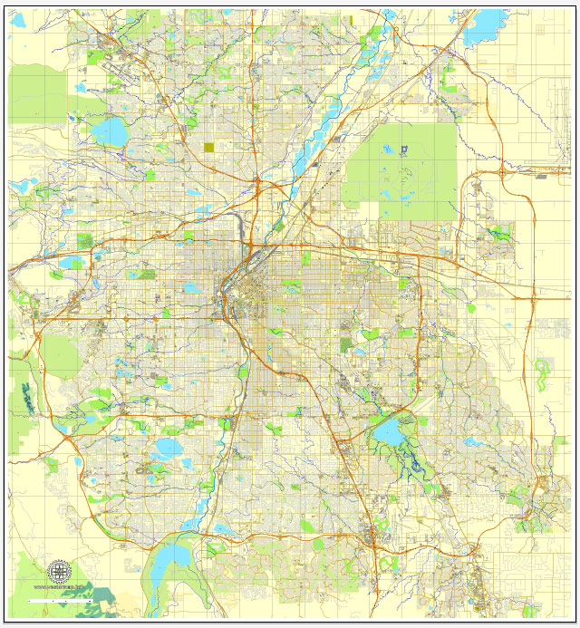 640x693 Denver, Colorado, Pdf Map, Us Vector Street City Plan Editable
