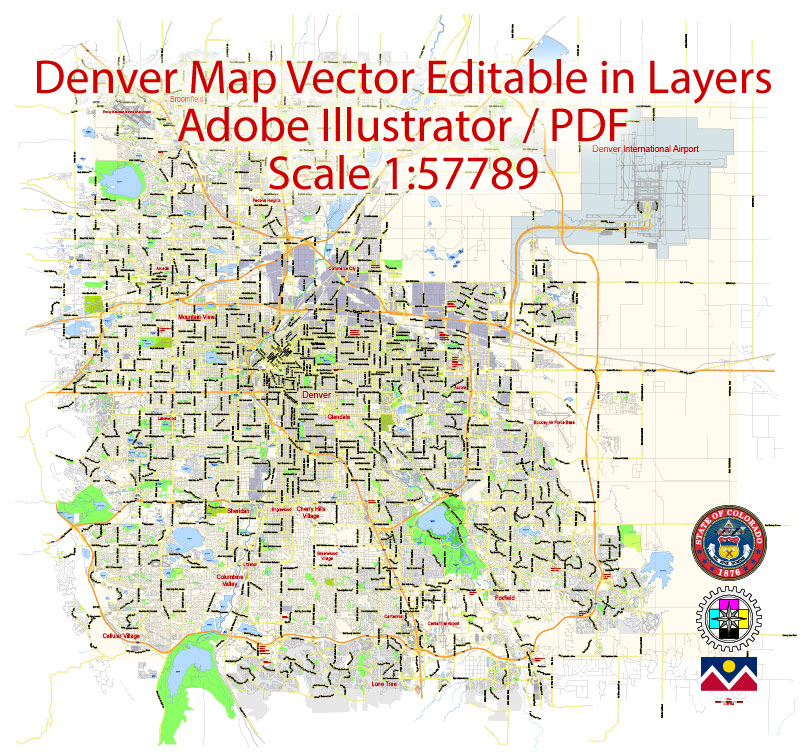 808x753 Denver Map Vector City Plan Scale Editable Illustrator