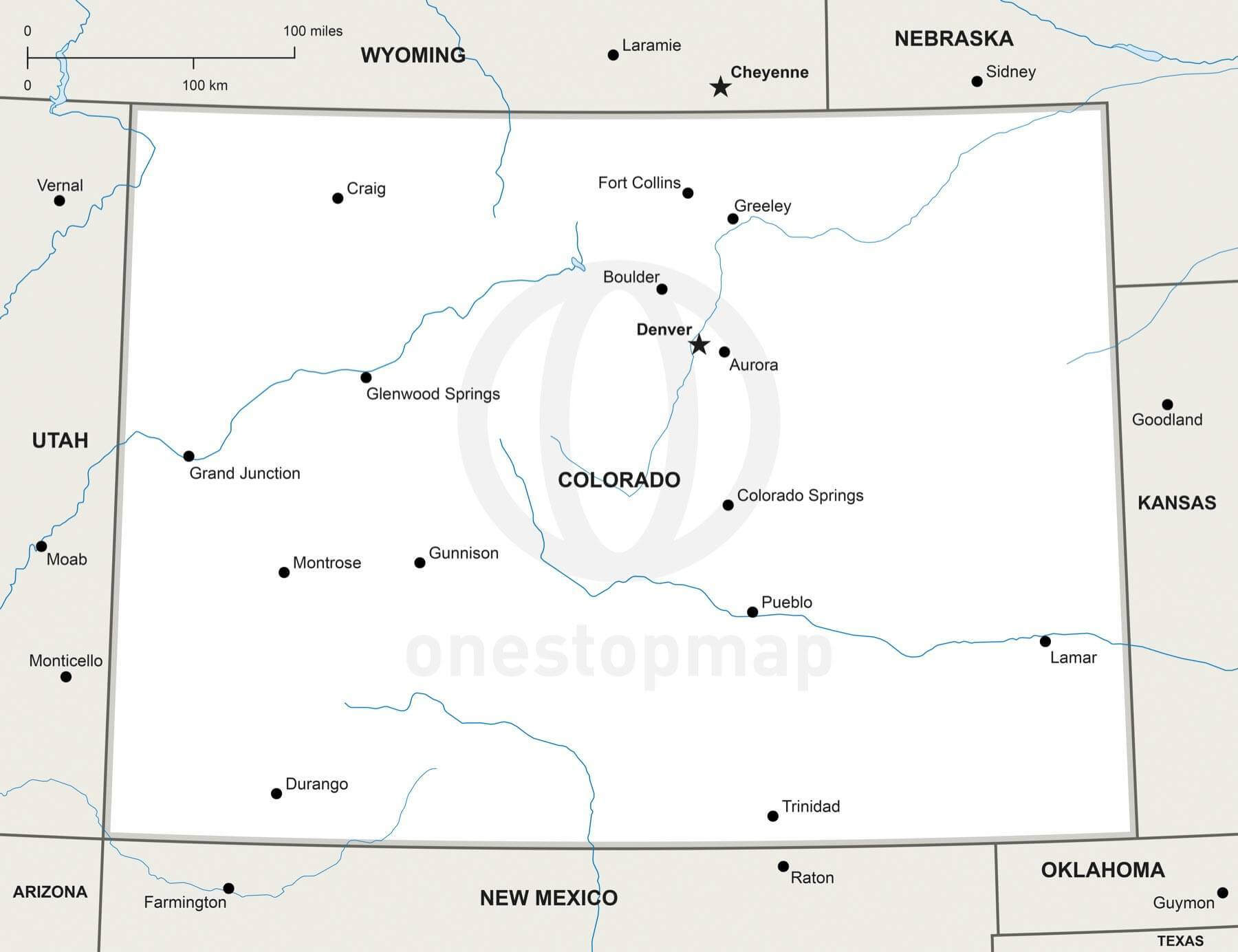1800x1384 Vector Map Of Colorado Political One Stop Map