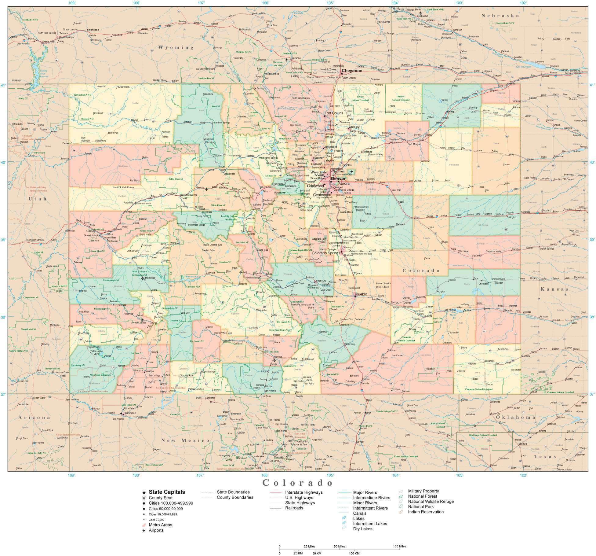 1952x1819 Colorado State Map In Adobe Illustrator Vector Format Detailed
