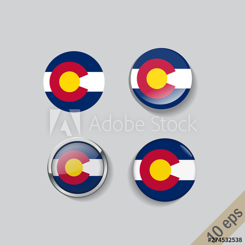 500x500 Set Of Round Buttons With The Image Of Colorado State Flag On Gray